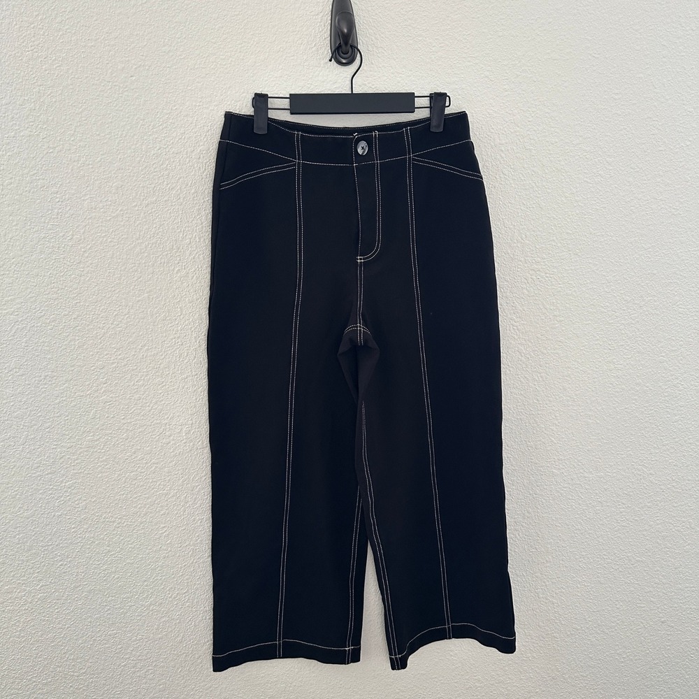 Bailey/44 Black Contrast Stitch Wide Leg Cropped Pants High Rise Trousers 8